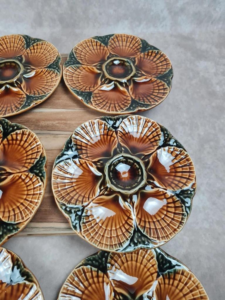 Superbe lot vintage : 12 assiettes à huîtres + grand plat Sarreguemines