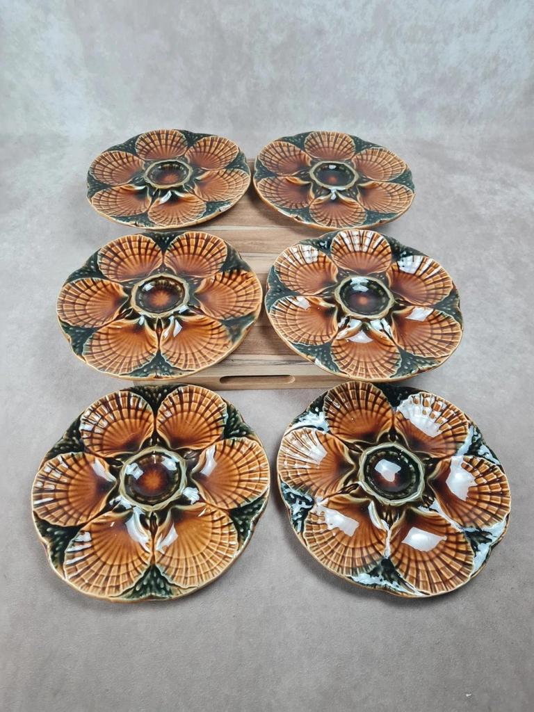 Superbe lot vintage : 12 assiettes à huîtres + grand plat Sarreguemines