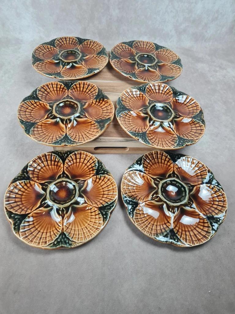 Superbe lot vintage : 12 assiettes à huîtres + grand plat Sarreguemines