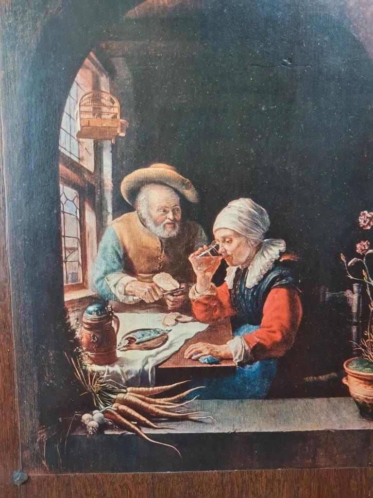 Tableau ancien Van Mieris – Le déjeuner des vieux