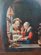 Tableau ancien Van Mieris – Le déjeuner des vieux