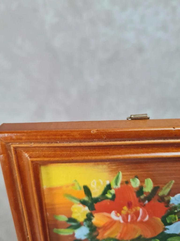 Tableau signé Chen Lee – Peinture florale avec cadre bois