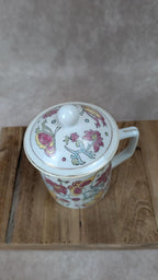 Tasse chinoise ancienne avec couvercle – porcelaine décor fleurs