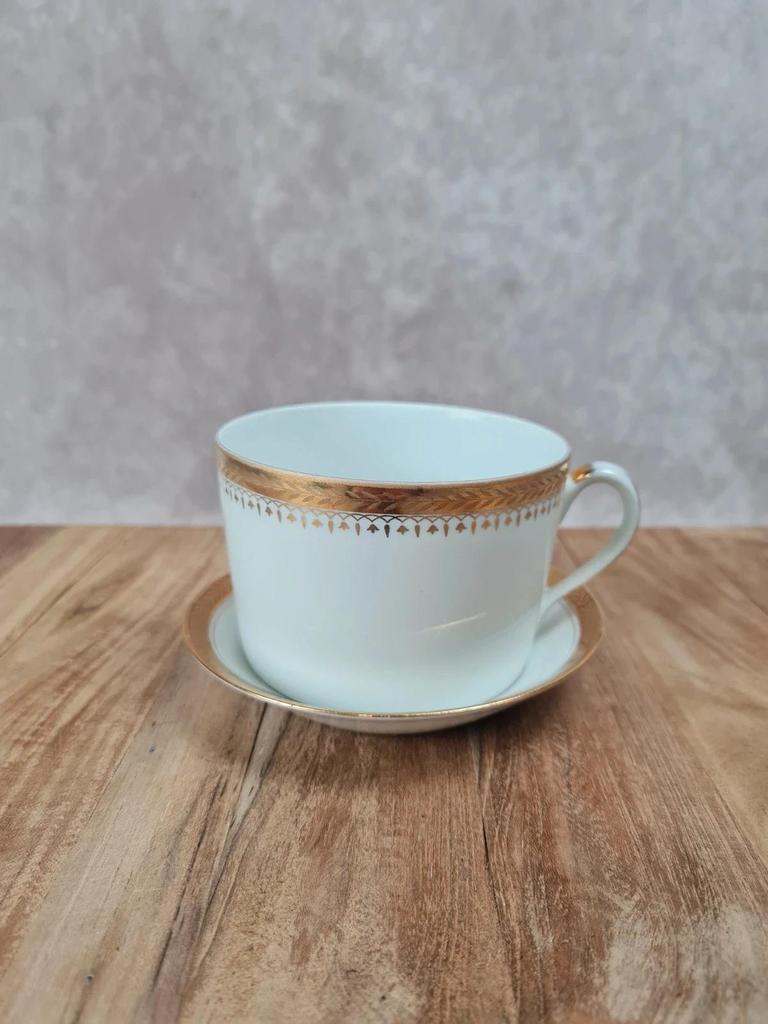 Tasse & sous - tasse en porcelaine – décor doré – mélange Limoges & Sologne 💛