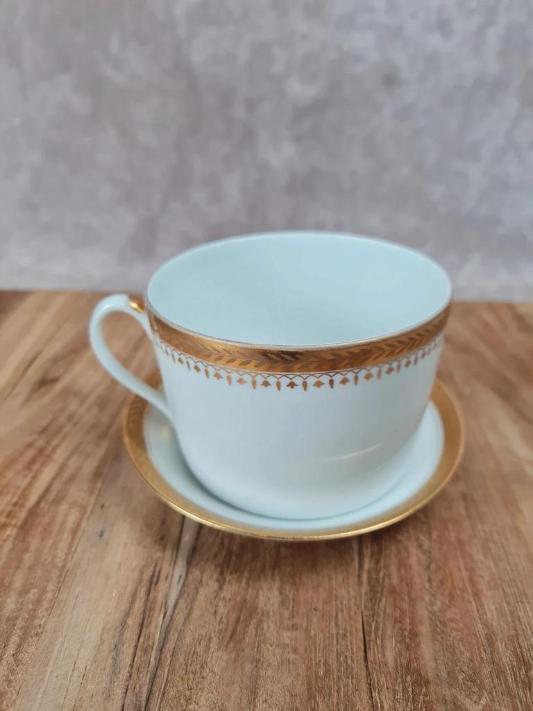 Tasse & sous - tasse en porcelaine – décor doré – mélange Limoges & Sologne 💛