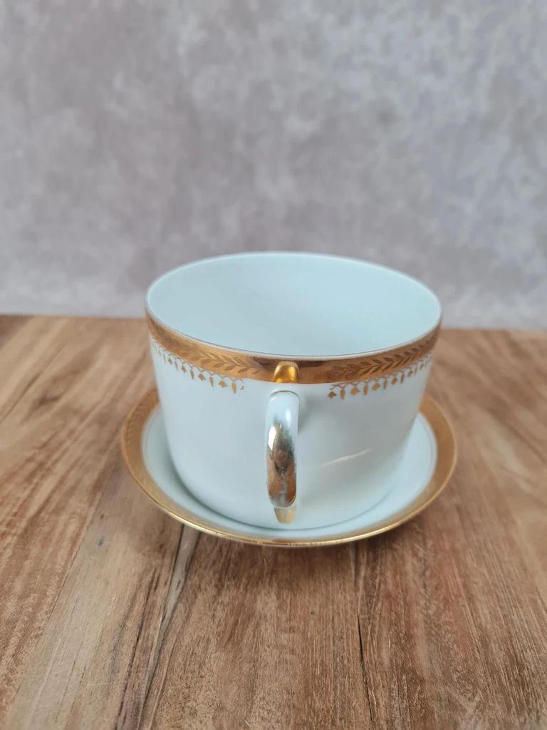 Tasse & sous - tasse en porcelaine – décor doré – mélange Limoges & Sologne 💛