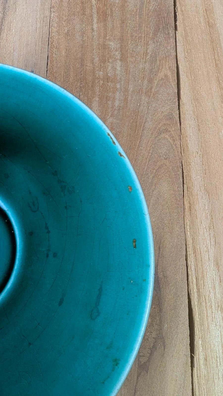 Tasse vintage en céramique verte Salins avec soucoupe