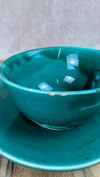 Tasse vintage en céramique verte Salins avec soucoupe