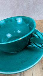 Tasse vintage en céramique verte Salins avec soucoupe