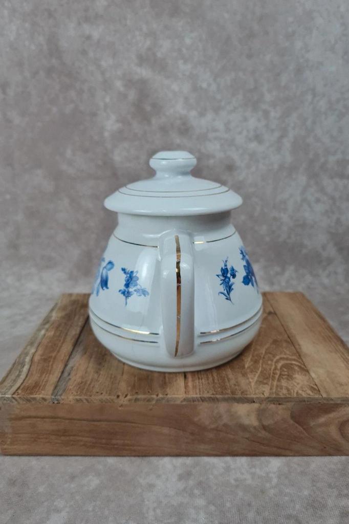 Théière ancienne Domar 🇫🇷 porcelaine fleurs bleues & dorures – déco vintage