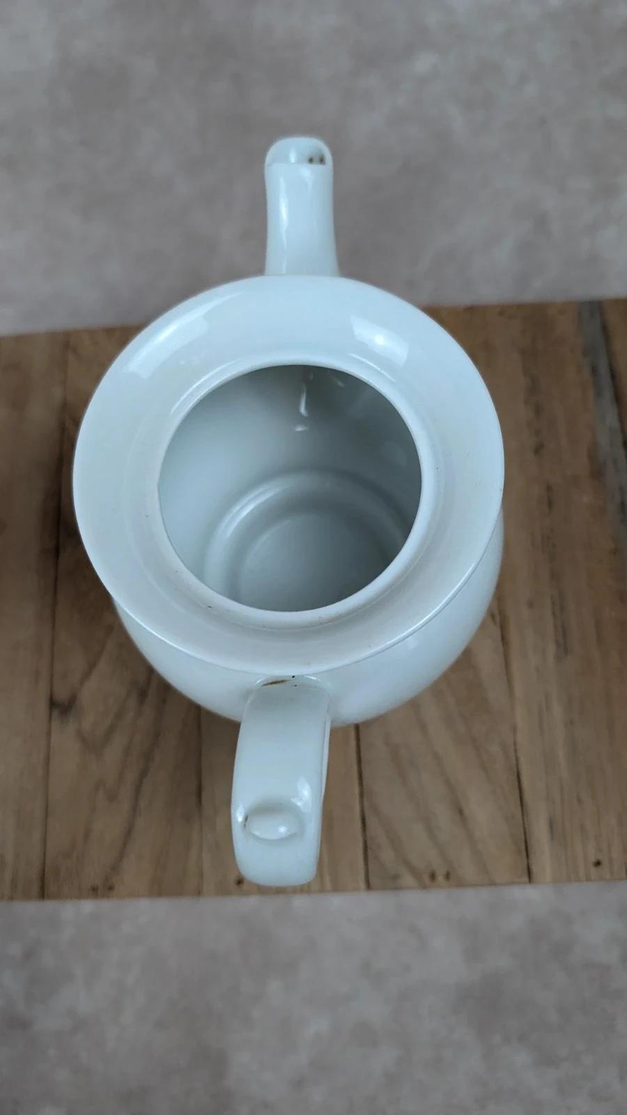 Tisanière ancienne en porcelaine blanche – service à infusion avec réchaud