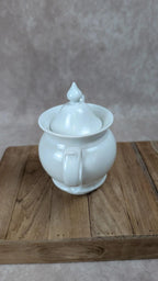 Tisanière ancienne en porcelaine blanche – service à infusion avec réchaud