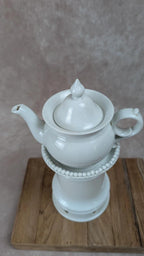 Tisanière ancienne en porcelaine blanche – service à infusion avec réchaud