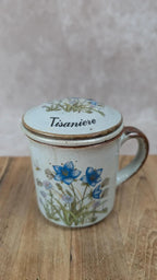 Tisanière vintage en grès avec filtre intégré – Motif fleuri 🌿💙