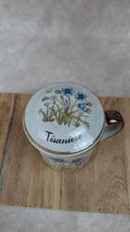 Tisanière vintage en grès avec filtre intégré – Motif fleuri 🌿💙
