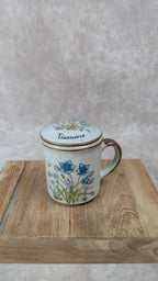Tisanière vintage en grès avec filtre intégré – Motif fleuri 🌿💙