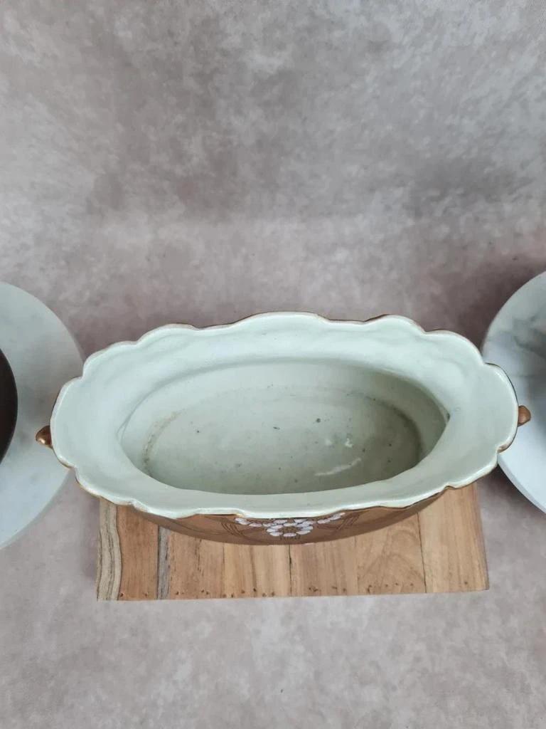 Trio de vases de cheminée Art Nouveau en céramique brune dorée et fleurs en relief 🌸