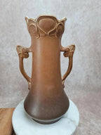 Trio de vases de cheminée Art Nouveau en céramique brune dorée et fleurs en relief 🌸