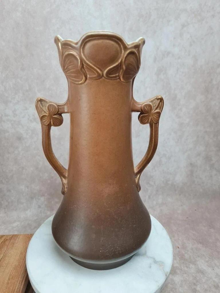 Trio de vases de cheminée Art Nouveau en céramique brune dorée et fleurs en relief 🌸