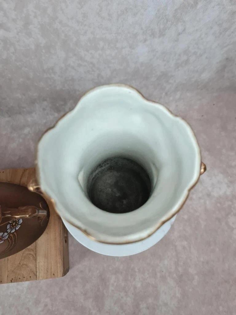 Trio de vases de cheminée Art Nouveau en céramique brune dorée et fleurs en relief 🌸