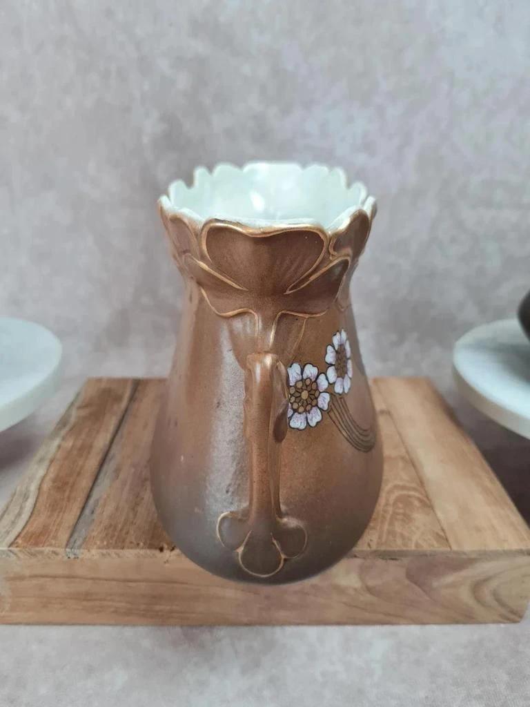 Trio de vases de cheminée Art Nouveau en céramique brune dorée et fleurs en relief 🌸