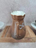 Trio de vases de cheminée Art Nouveau en céramique brune dorée et fleurs en relief 🌸