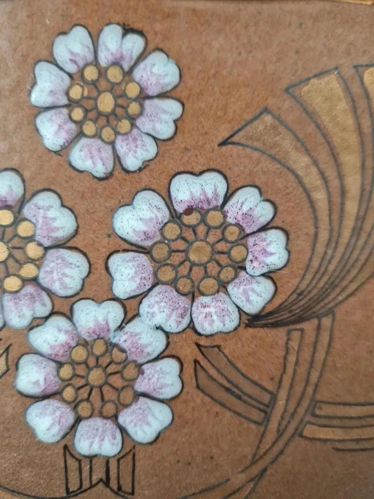 Trio de vases de cheminée Art Nouveau en céramique brune dorée et fleurs en relief 🌸