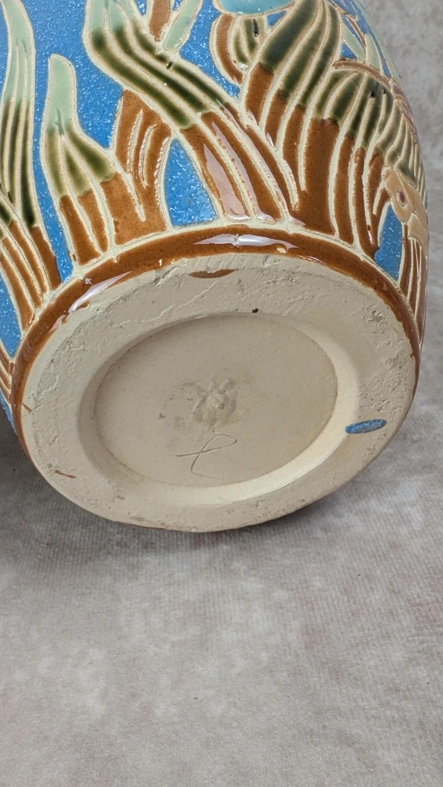 Vase ancien décor floral Art Nouveau