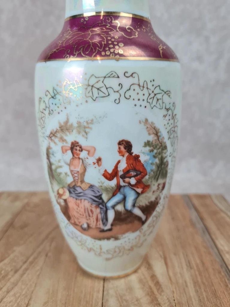 Vase ancien en porcelaine nacrée décor scène galante 🎻🌸