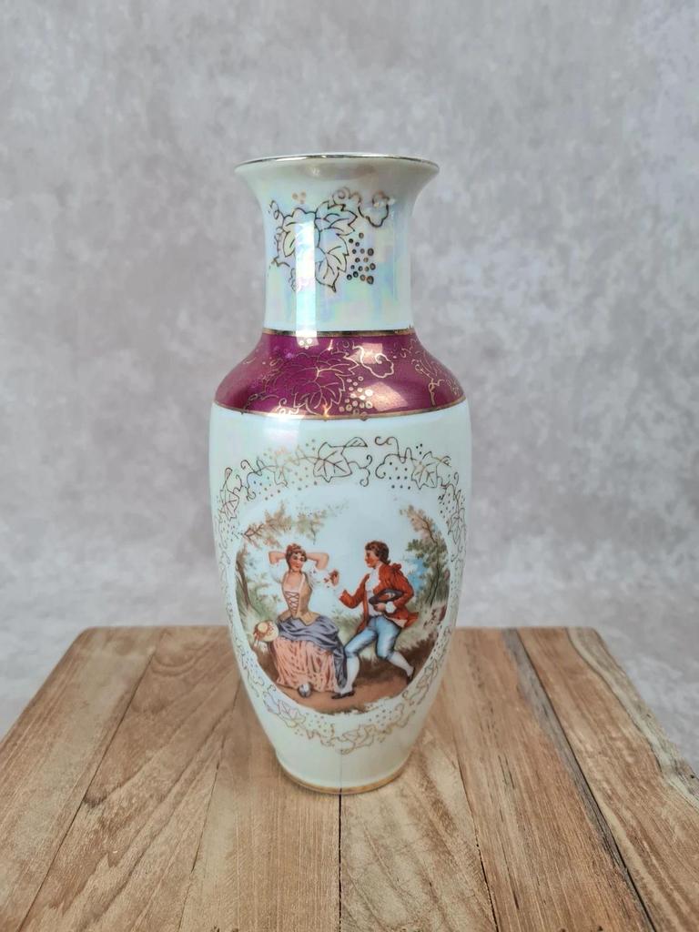 Vase ancien en porcelaine nacrée décor scène galante 🎻🌸
