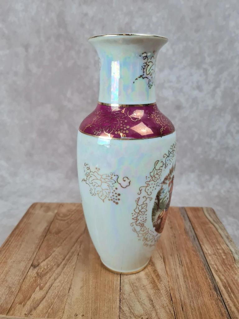 Vase ancien en porcelaine nacrée décor scène galante 🎻🌸