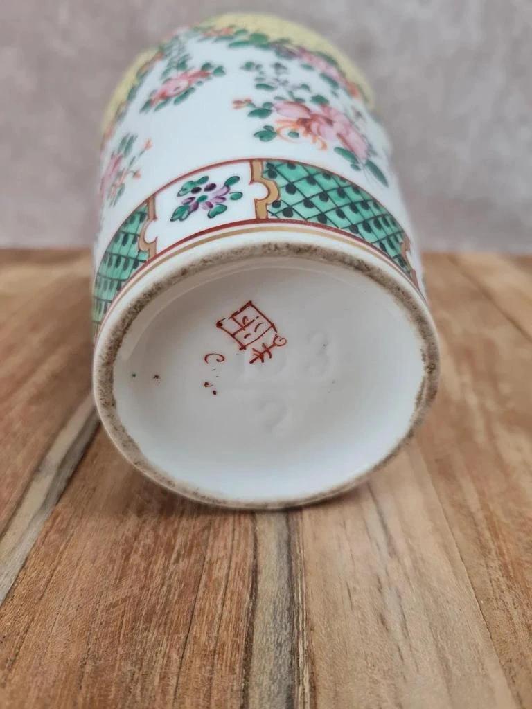 🏺 Vase en porcelaine chinoise fond jaune famille - rose doré à l’or fin 🌸