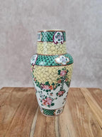 🏺 Vase en porcelaine chinoise fond jaune famille - rose doré à l’or fin 🌸