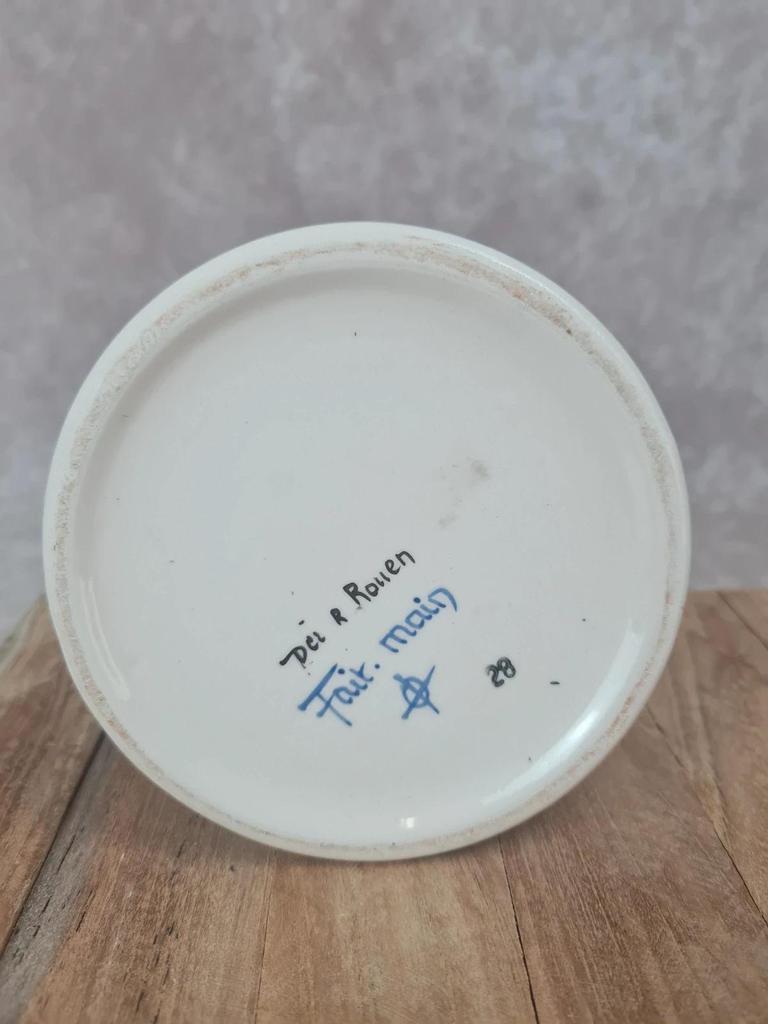 Vase faïence Desvres signé Maryse Rigaut 🎨 décor Rouen peint main