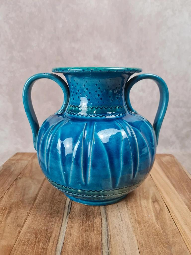 Vase italien vintage bleu – attribué à Aldo Londi pour Bitossi – années 50/60