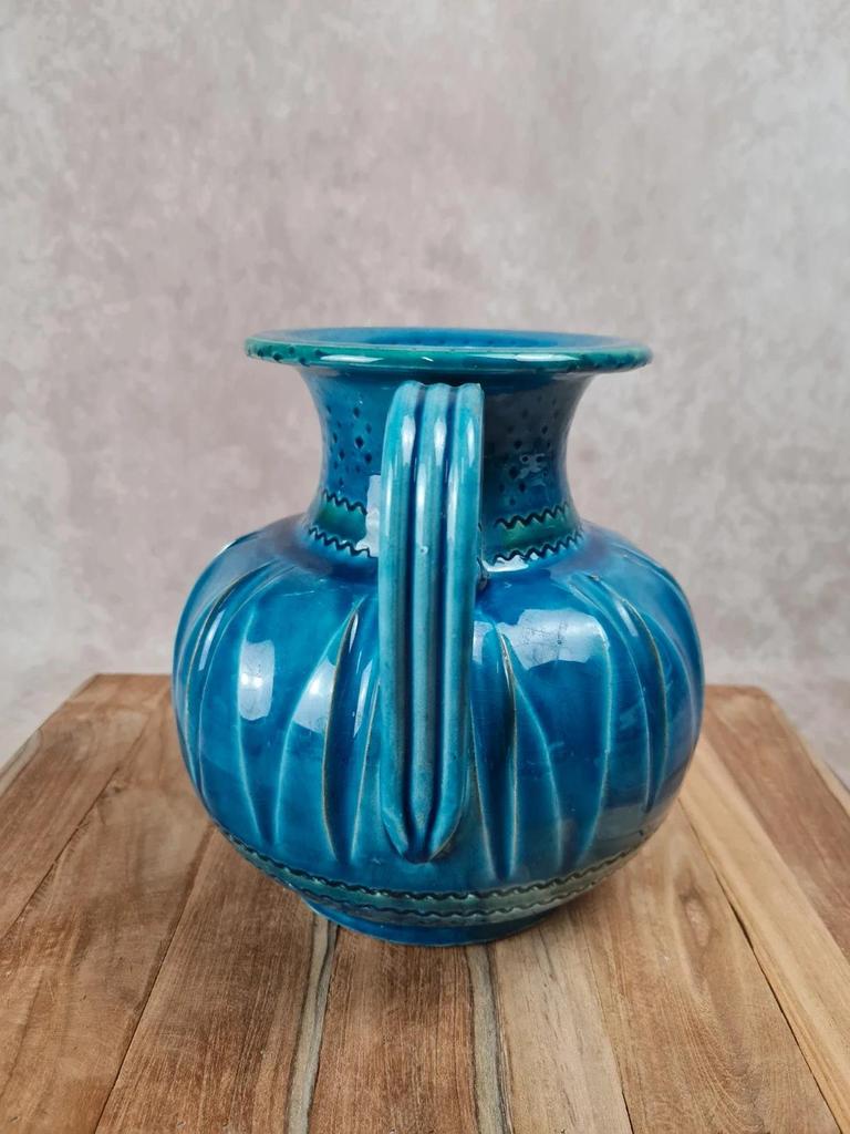 Vase italien vintage bleu – attribué à Aldo Londi pour Bitossi – années 50/60