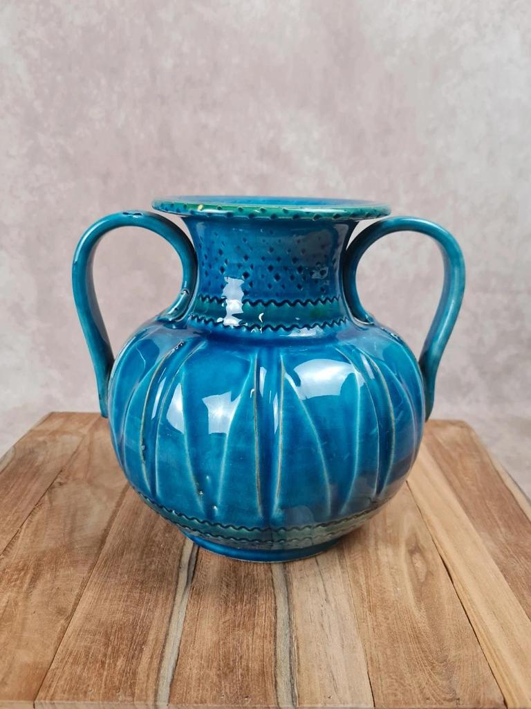 Vase italien vintage bleu – attribué à Aldo Londi pour Bitossi – années 50/60