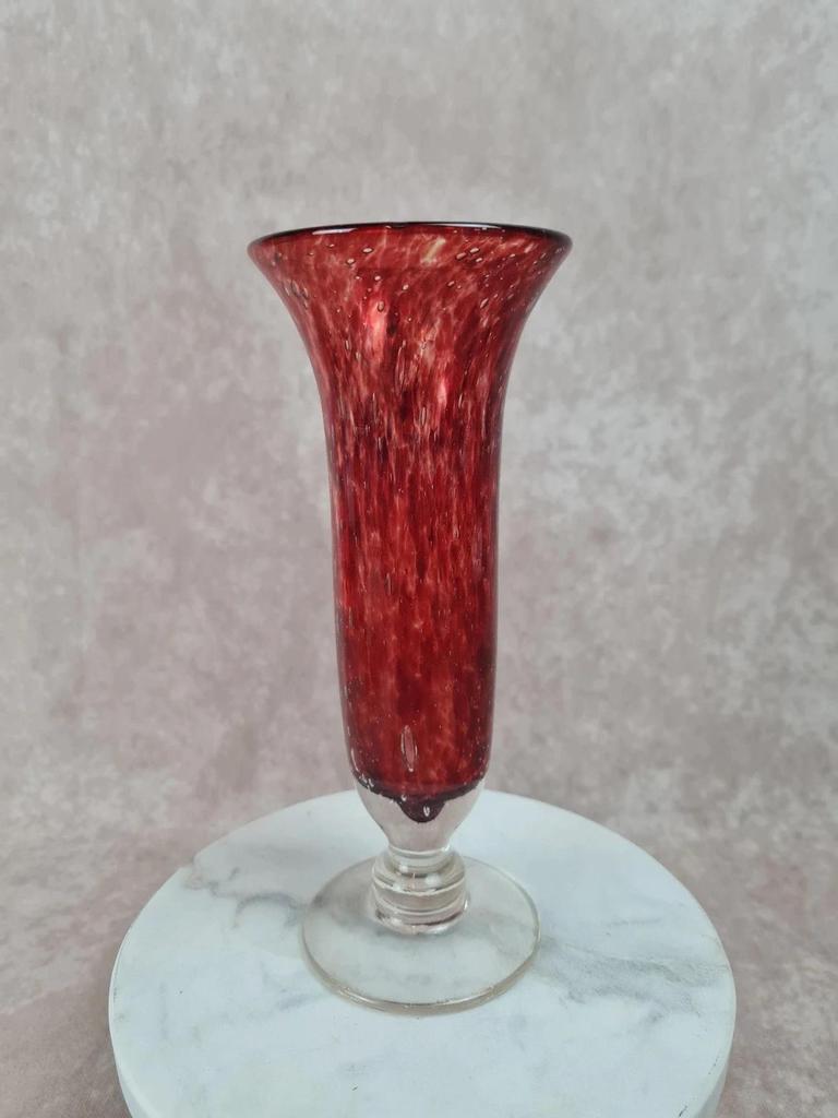 🏺 Vase soliflore en verre soufflé bullé – signé Riom