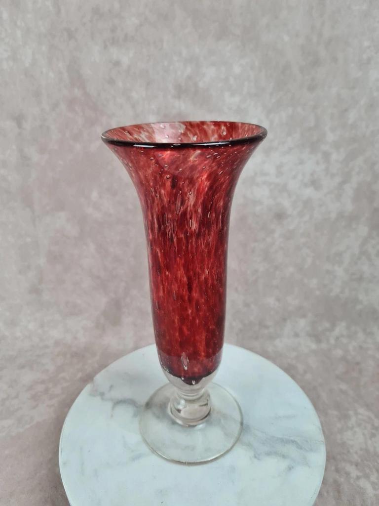 🏺 Vase soliflore en verre soufflé bullé – signé Riom