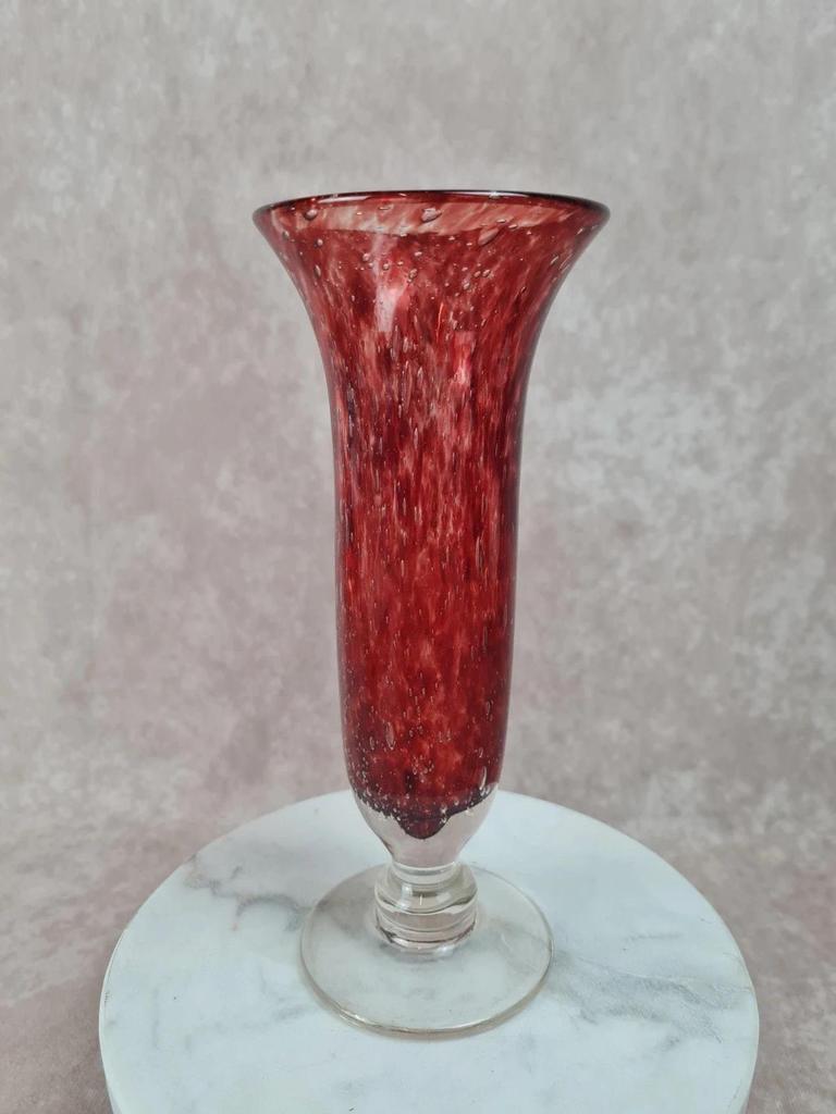 🏺 Vase soliflore en verre soufflé bullé – signé Riom
