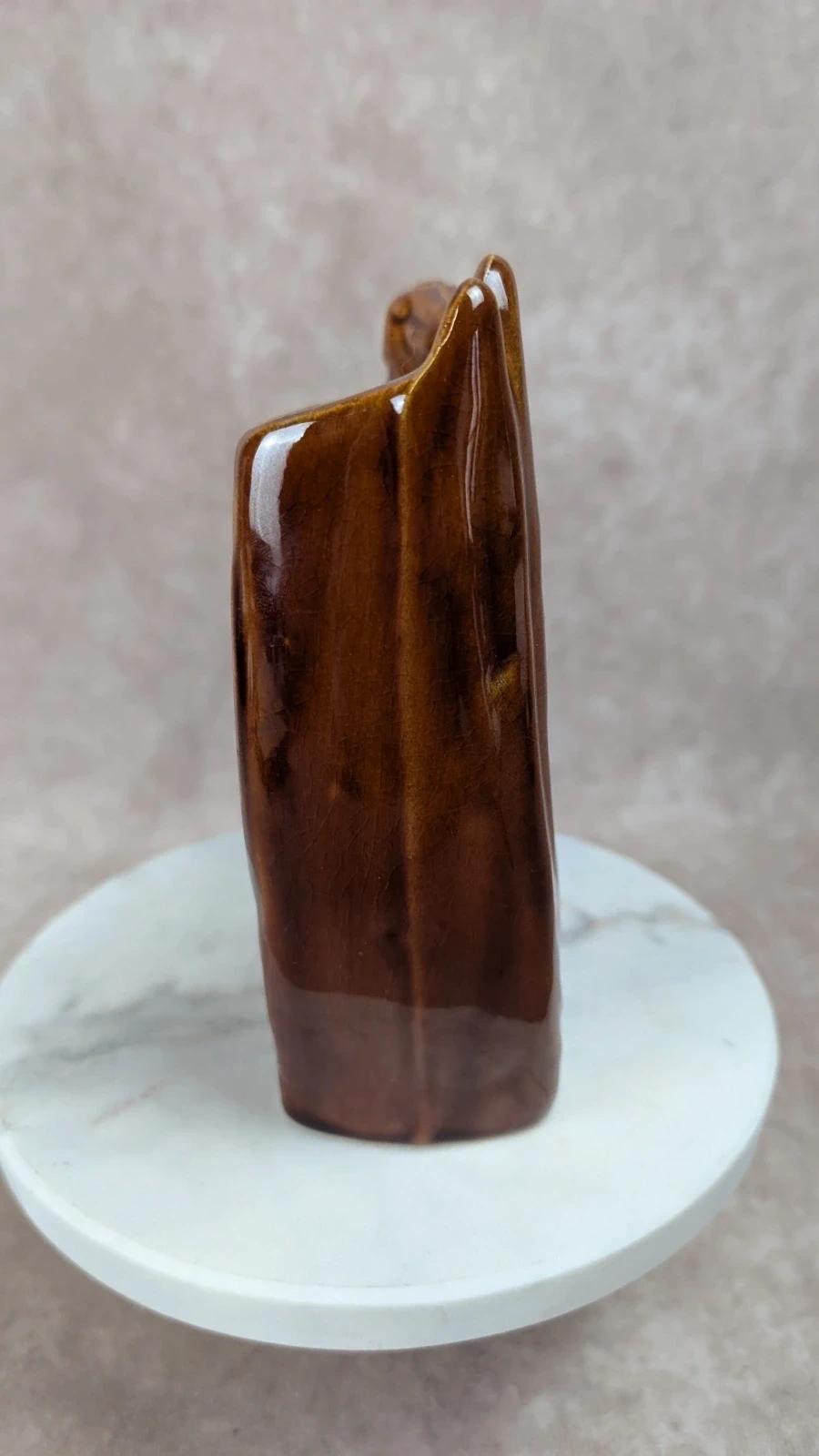 Vase vintage cheval en céramique brune