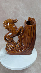 Vase vintage cheval en céramique brune