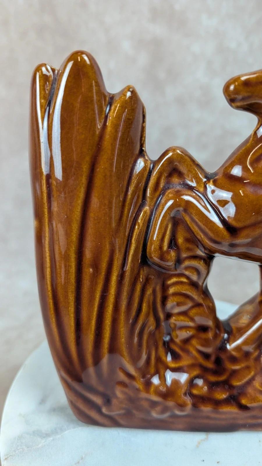 Vase vintage cheval en céramique brune