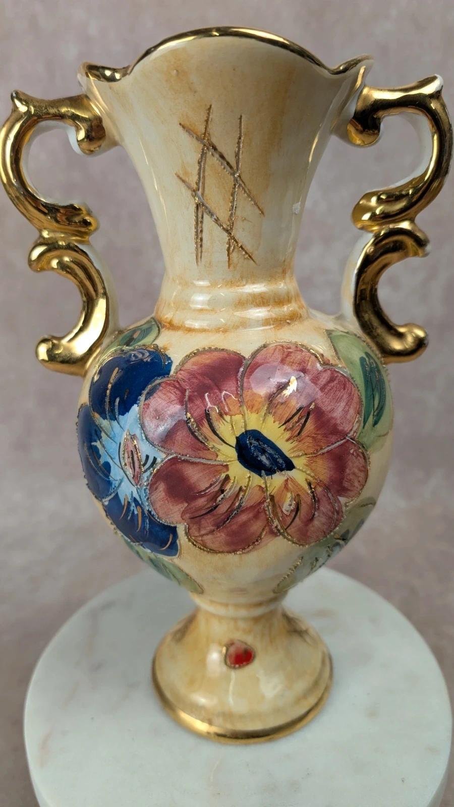 Vase vintage décor floral & dorures – Icar Italie