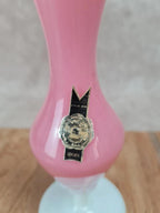 🌸 Vase vintage en opaline rose et blanche, fabrication italienne