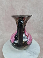 🏺 Vase vintage Vallauris à deux anses – glaçure rose et noire