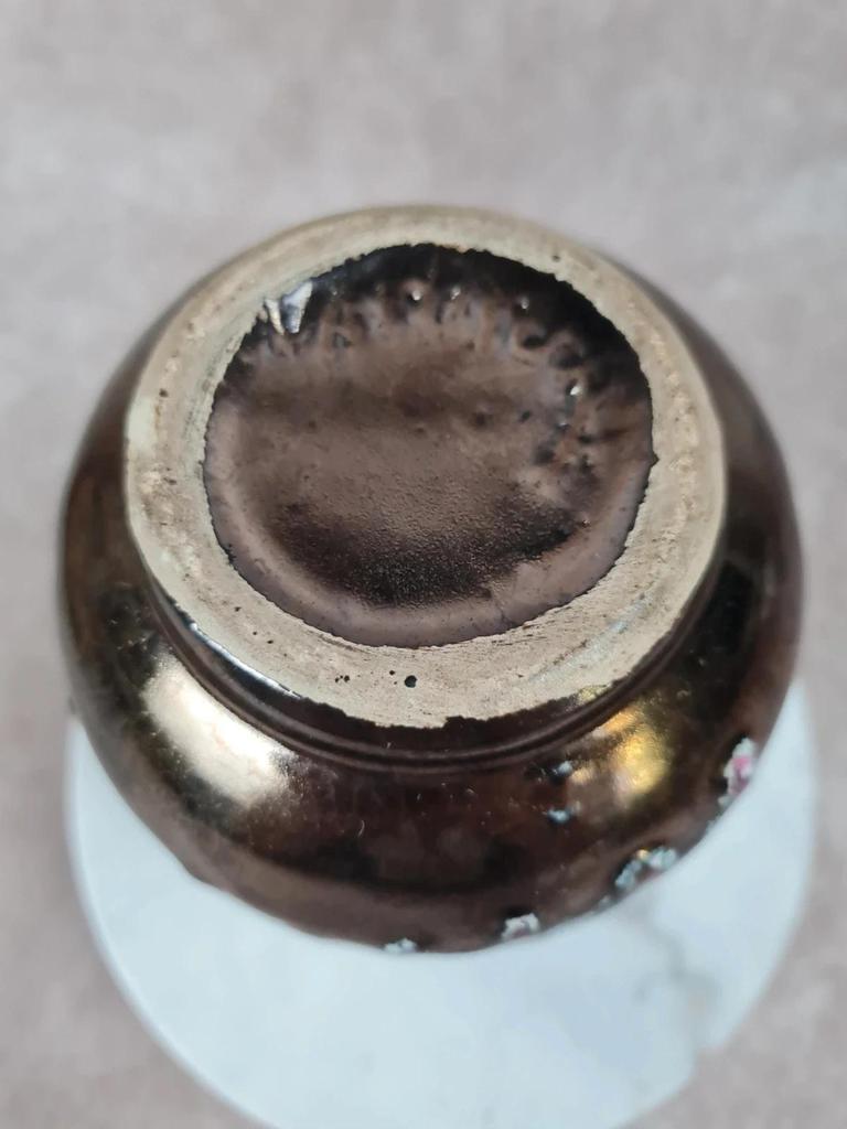 🏺 Vase vintage Vallauris à deux anses – glaçure rose et noire