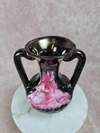 🏺 Vase vintage Vallauris à deux anses – glaçure rose et noire