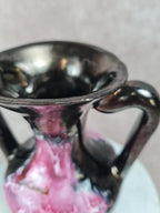🏺 Vase vintage Vallauris à deux anses – glaçure rose et noire