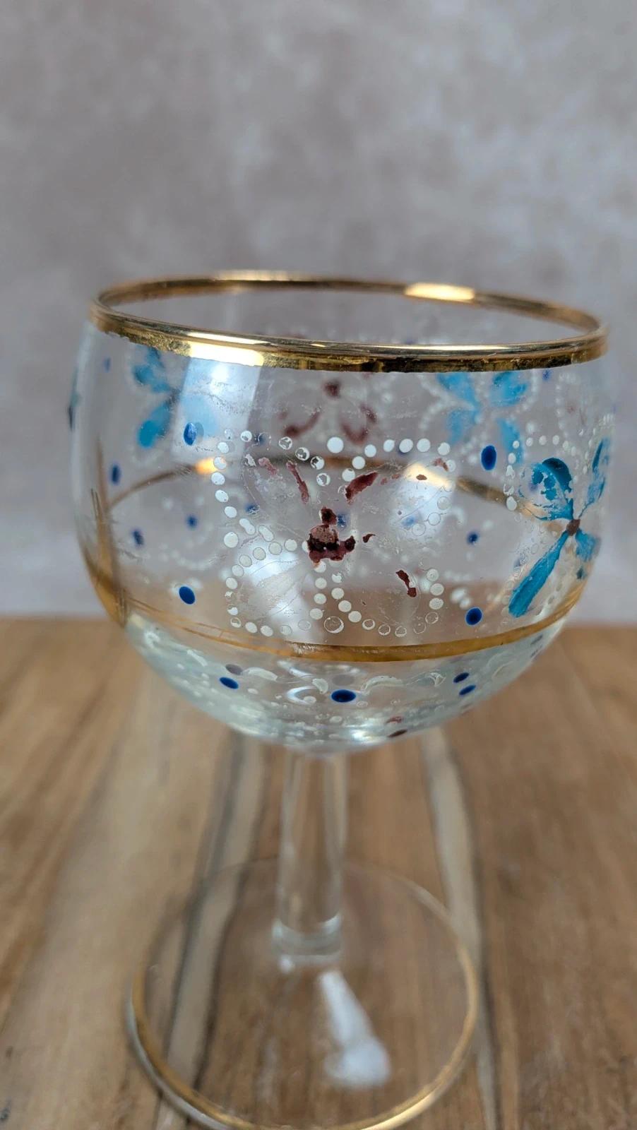 Verre à pied vintage décor peint France années 50